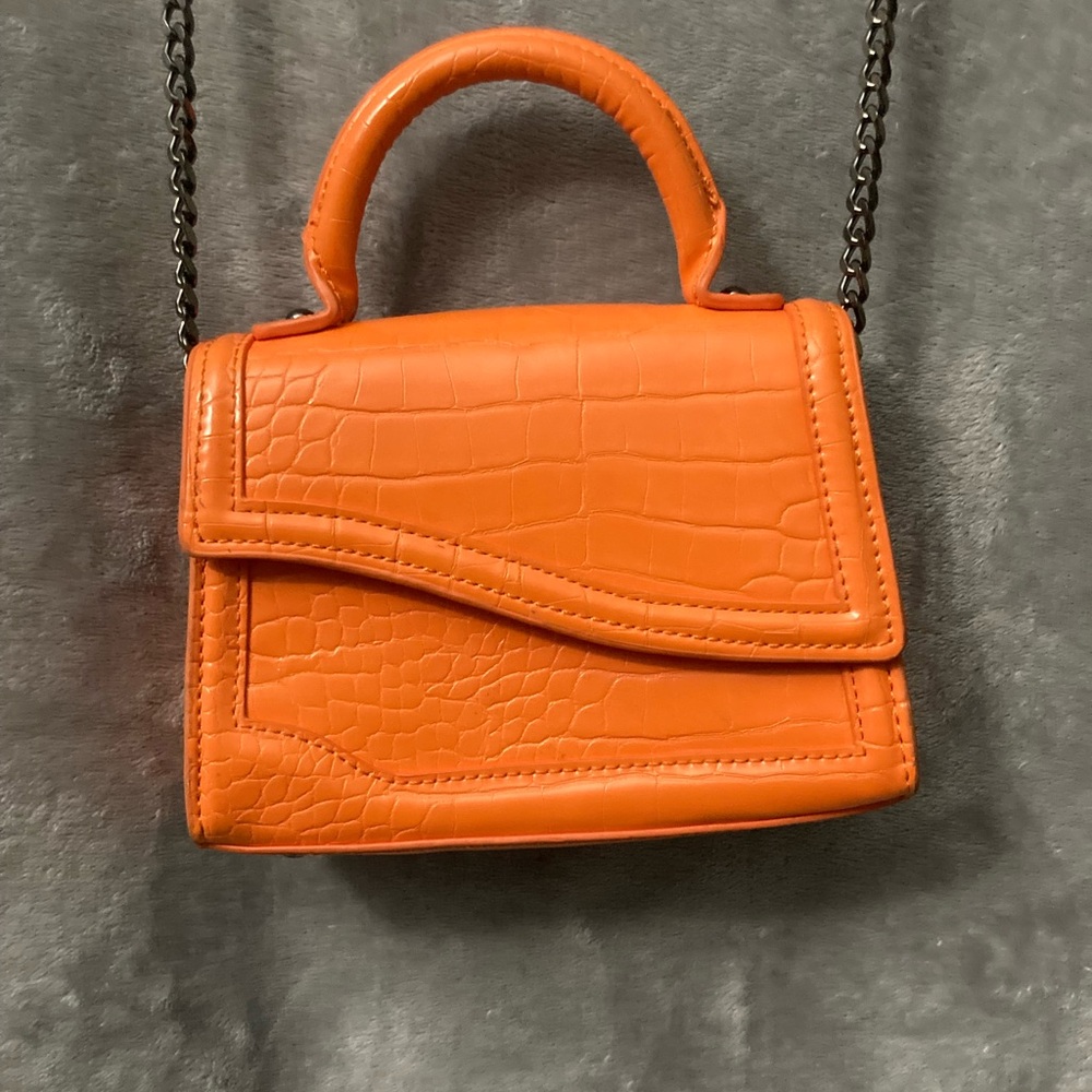 Zara Orange Croc-Embossed Mini Bag - Picture 5 of 11